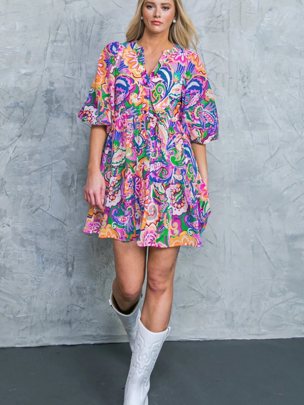 Flying Tomato Pink Multi-Color Paisley Mini Dress